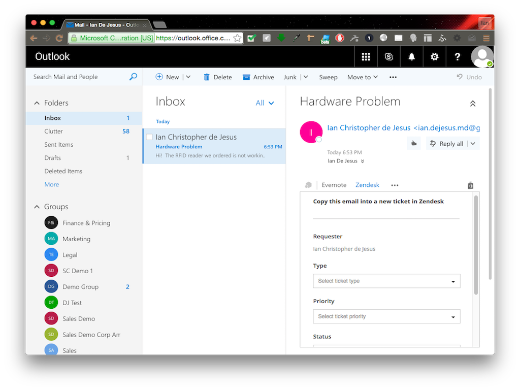 Microsoft Outlook App Integration with Zendesk Support